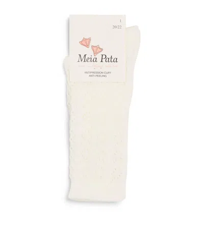Meia Pata Kids'  Cotton-blend Pointelle Knee-high Socks In White