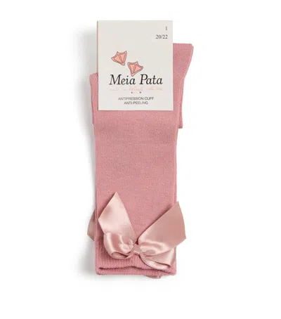 Meia Pata Kids'  Satin-bow Knee-high Socks In Pink