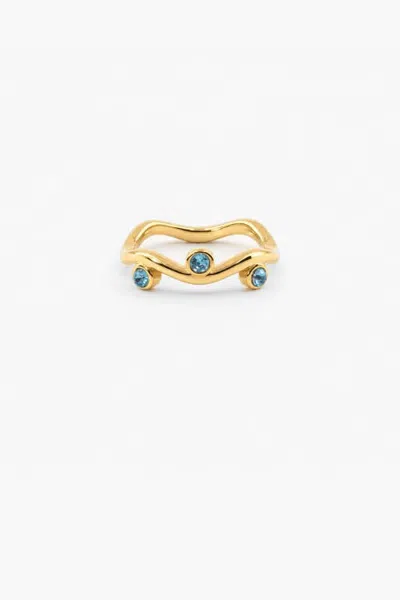 Meideya Aquamarine Wave Ring In Gold