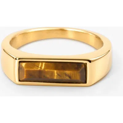 Meideya Bar Tigers Eye Ring In Gold