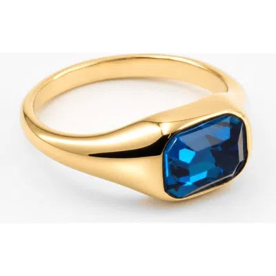 Meideya Blue Emerald Cut Ring In Gold With Blue Stone