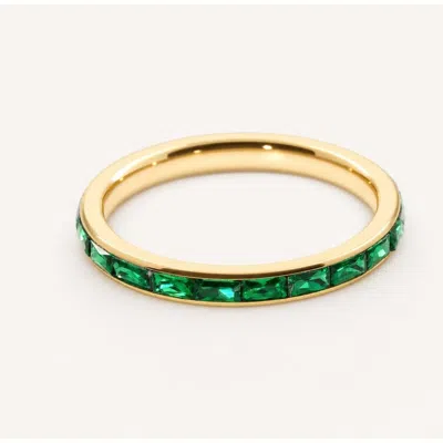 Meideya Emerald Slim Band Ring In Gold