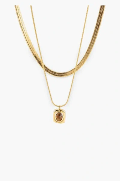 Meideya Eve Layered Necklace In Gold With Tiger's Eye