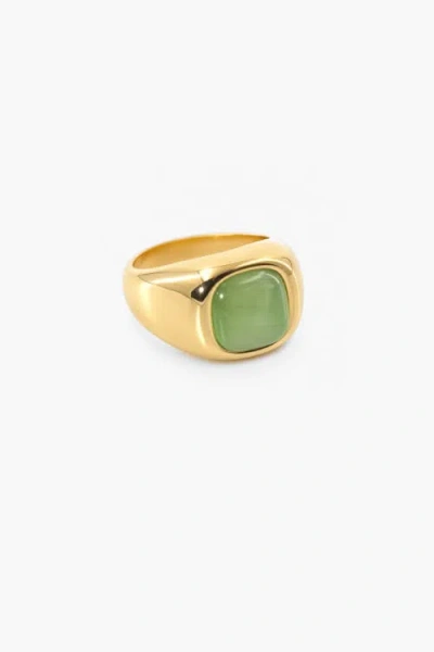 Meideya Green Cats Eye Signet Ring In Gold With Green Cats Eye
