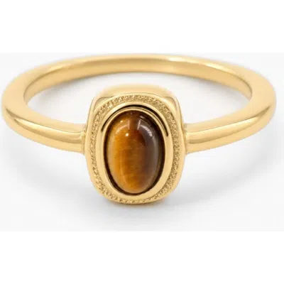 Meideya Minimal Tiger's Eye Ring In Gold With Tiger's Eye