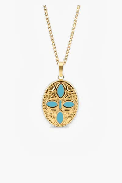 Meideya Oval Blue Petals Pendant Necklace In Gold