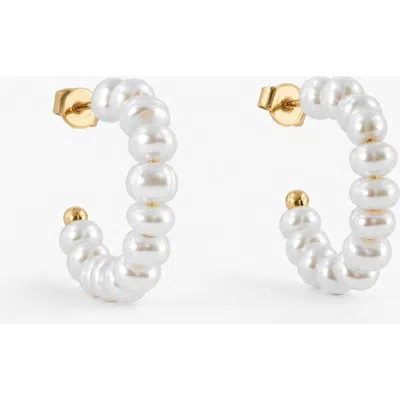 Meideya Small Pearl Hoop Earrings In White