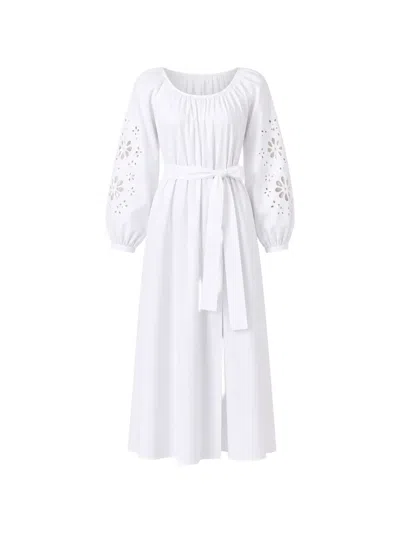 Meimeij 브로드리 앙글레즈 벨트 맥시 드레스 In White