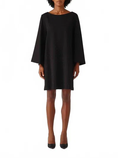 Meimeij 3/4 Sleeve Mini Chemise Crystals Dress In Black