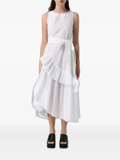Meimeij Asymmetric Pleated-trim Asymmetric Dress In White