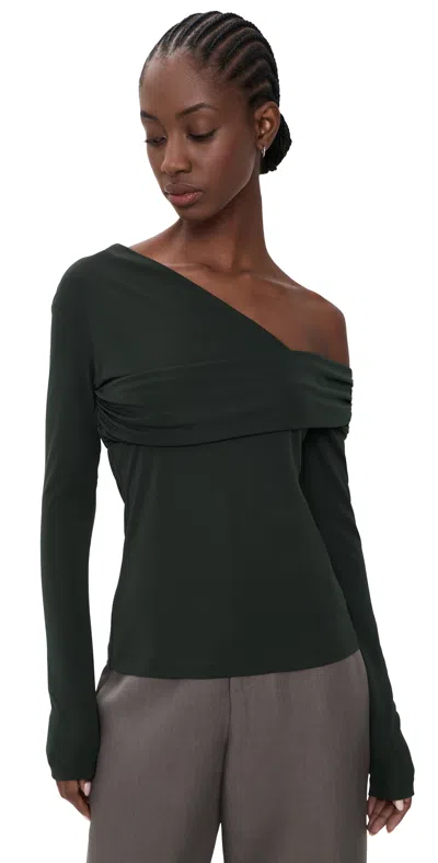 Meimeij Asymmetrical Neckline Top Dark Forest In Green