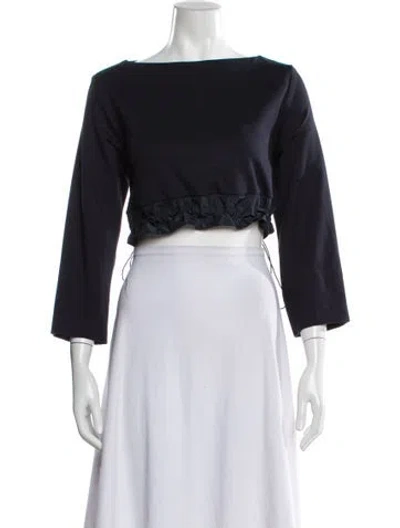 Pre-owned Meimeij Bateau Neckline Three-quarter Sleeve Crop Top In Blue
