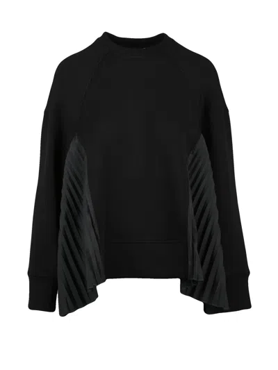 Meimeij Black Sweatshirt With Pleated Fabric Detail And Cropped Hem