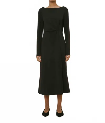 Meimeij Boat Neck Twisted Waist Dress In Black In Metallic