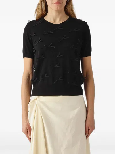 Meimeij Bow-embellished Short-sleeve Top In Multi