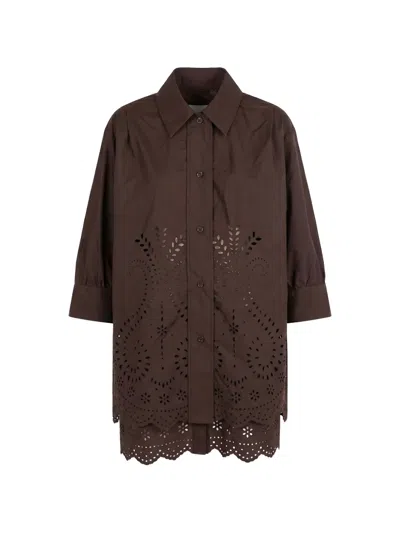 Meimeij Broderie-anglaise Scalloped-hem Shirt In Brown