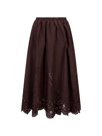 Meimeij Broderie-anglaise Skirt In Brown