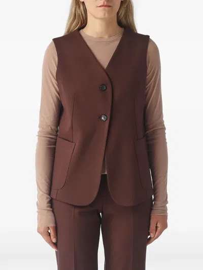 Meimeij Button-up V-neck Gilet In Brown