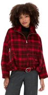 Meimeij Checkered Oversized Blouson Belted Bomber Red And Black In Multi