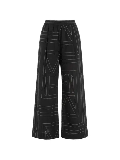 Meimeij Contrast-stitch Wide-leg Trousers In Black