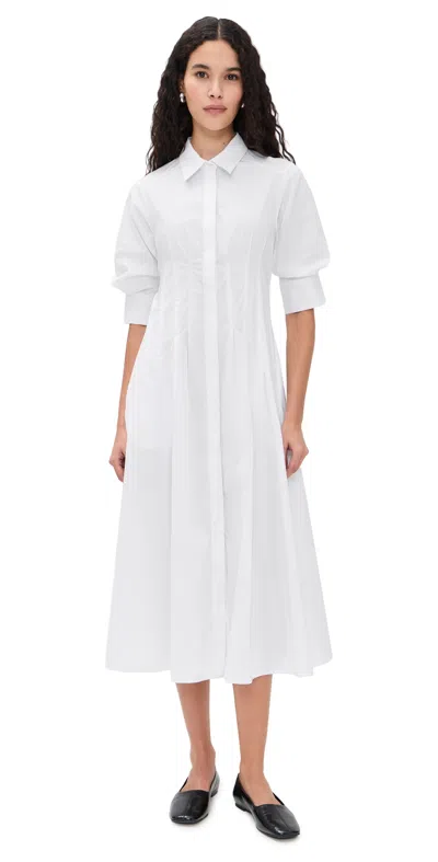 Meimeij Cotton Stretch 3/4 Sleeve Shirt Dress Off White
