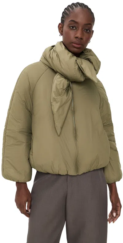 Meimeij Cropped Quilted Scarf Collar Puffer Jacket Pine In Multi