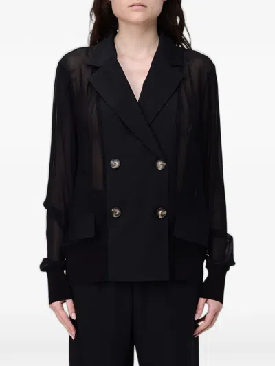 Meimeij Double-breasted Sheer Jacket In Black