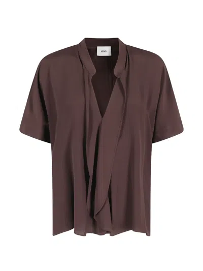 Meimeij Draped V-neck Blouse In Brown