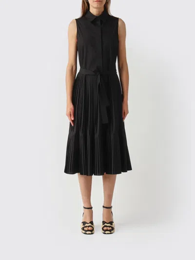 Meimeij Pleated Sleeveless Midi Shirt Dress In Black