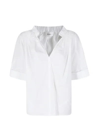 Meimeij Elasticated-neck Short-sleeve Blouse In White