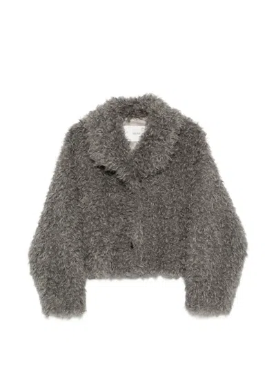Meimeij Faux-fur Cropped Coat In Grey