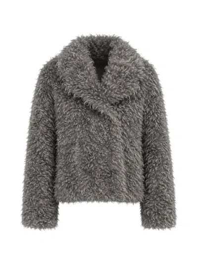 Meimeij Faux-fur Shawl-lapel Coat In Gray