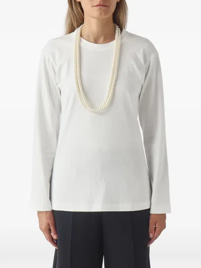 Meimeij Faux-pearl Long-sleeve T-shirt In White