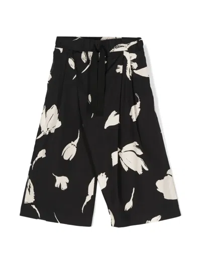 Meimeij Kids' Floral Pleated Tapered Trousers In Black