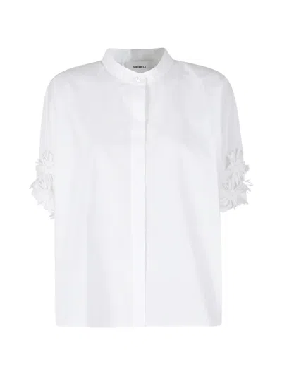 Meimeij Floral-appliqué Band-collar Shirt In White