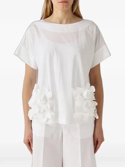 Meimeij Floral-appliqué Boat-neck T-shirt In White