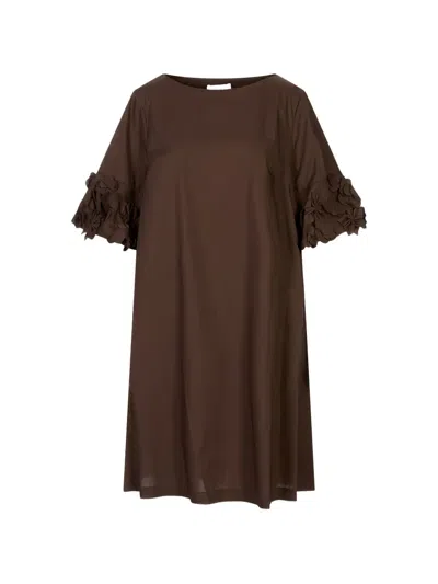 Meimeij Floral-appliqué Short-sleeve Mini Dress In Brown