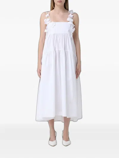 Meimeij Floral-appliqué Tiered Midi Dress In White