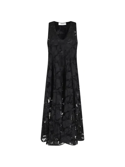 Meimeij Floral-lace Sleeveless Dress In Black
