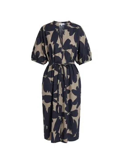 Meimeij Floral-print Belted Midi Dress In Blue