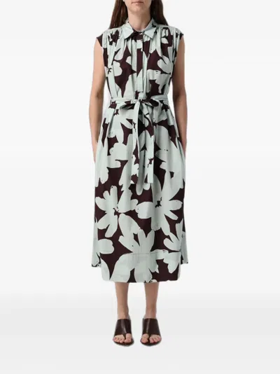 Meimeij Floral-print Belted Midi Dress In Green