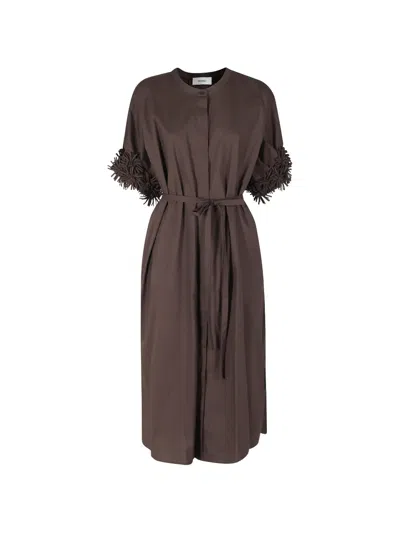 Meimeij Fringe-detail Belted Midi Dress In Brown
