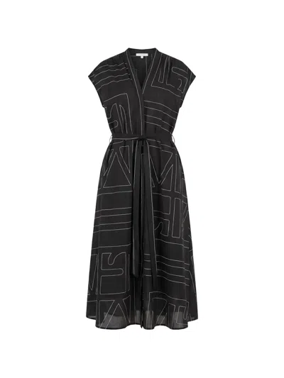 Meimeij Geometric-print Belted Midi Dress In Black