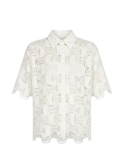 Meimeij Guipure-lace Scalloped Shirt In White