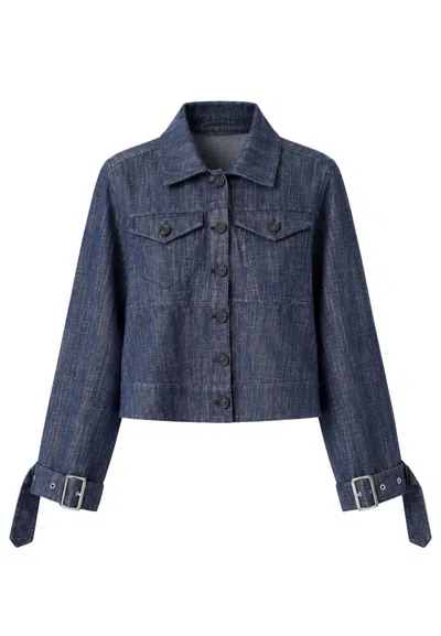 Meimeij Jeans Jacket With Buckles  In Blue