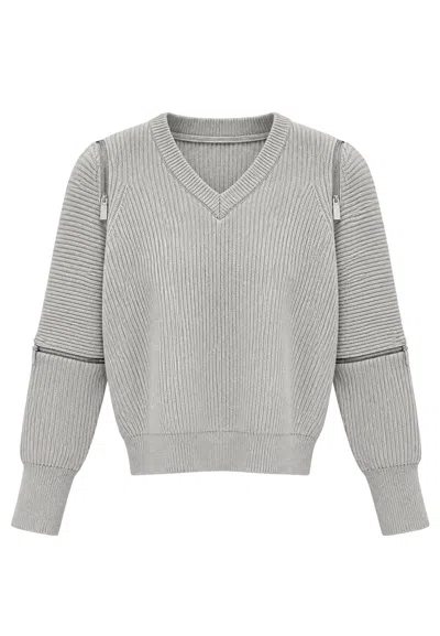 Meimeij Knit Knit Mesh  A V Neckline In Gray