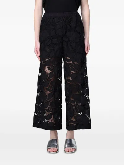Meimeij Lace-embroidered Palazzo Pants In Black