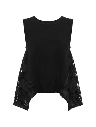 Meimeij Lace-panelled Sleeveless Top In Black