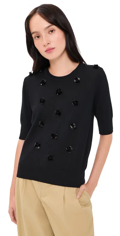 Meimeij Lana Floral Paillettes Wool Top Nero