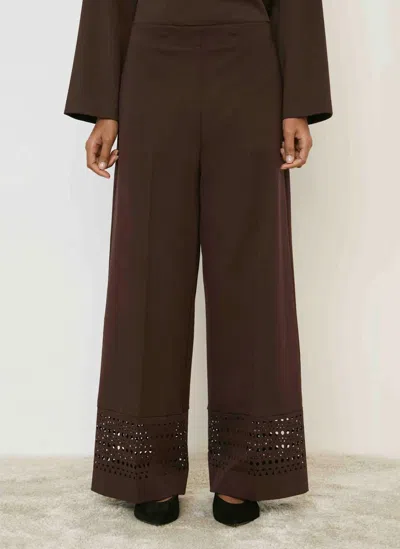 Meimeij Laser Cut Hem Pant In Burgundy In Brown
